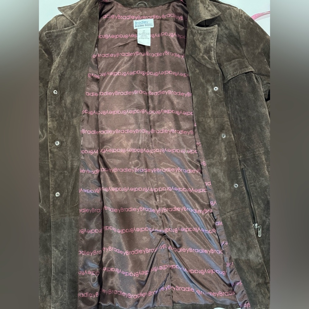 Bradley Bayou Leather Trench Coat Brown Belted Moto Jacket Womens 2X - Picture 7 of 9